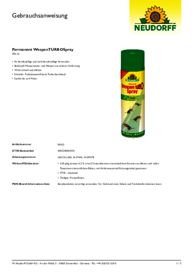 Permanent WespenTURBOSpray Gebrauchsanweisung
