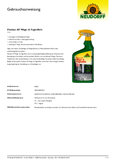 Finalsan AF Wege- & FugenRein Gebrauchsanweisung