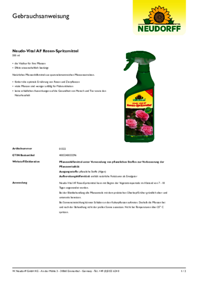 Neudo-Vital AF Rosen-Spritzmittel Gebrauchsanweisung