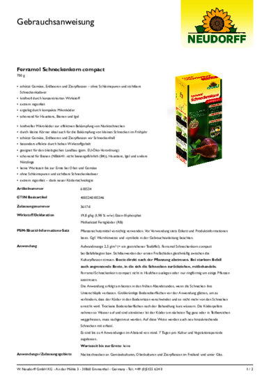 Ferramol Schneckenkorn compact Gebrauchsanweisung