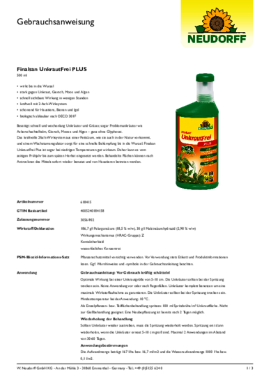 Finalsan UnkrautFrei PLUS Gebrauchsanweisung