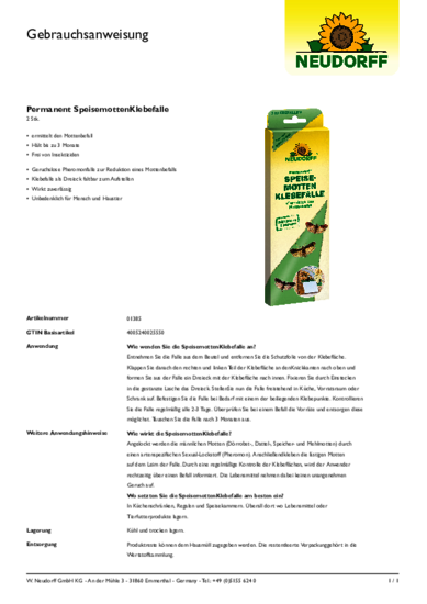 Permanent SpeisemottenKlebefalle Gebrauchsanweisung