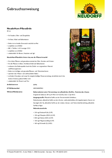 NeudoHum PflanzErde Gebrauchsanweisung