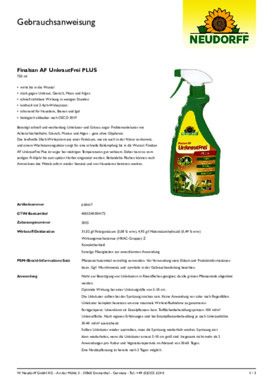 Finalsan AF UnkrautFrei PLUS Gebrauchsanweisung