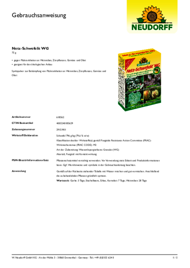Netz-Schwefelit WG Gebrauchsanweisung