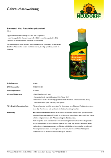 Promanal Neu Austriebsspritzmittel Gebrauchsanweisung