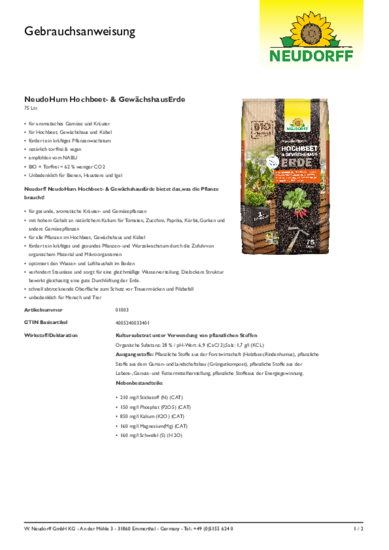 NeudoHum Hochbeet- & GewächshausErde Gebrauchsanweisung